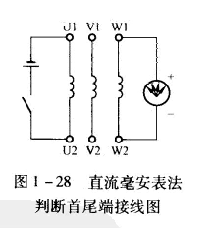三相电机直流毫安表法判断首尾端的接线图 三相电机直流毫安表法判断首尾端的接线图